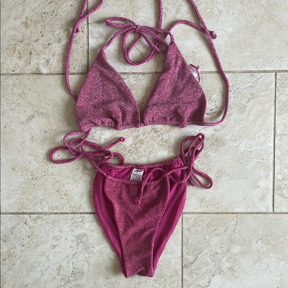 Good American Pink Glitter Bikini Set